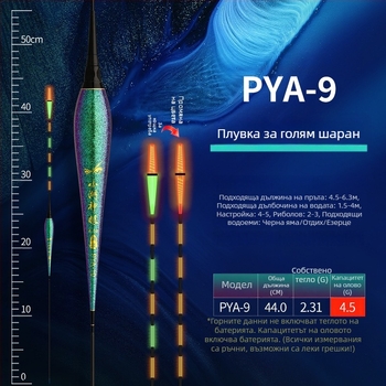 Светеща поплавка за риболов с променящ се цвят при ухапване, дебела за по-видимост, дневно-нощна употреба, електронна светлина, ръчна изработка за големи карпови риби