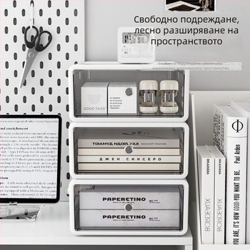 Десктоп кутия за съхранение с чекмеджета за козметика, бижута и канцеларски материали; японски стил, органайзер за бюро