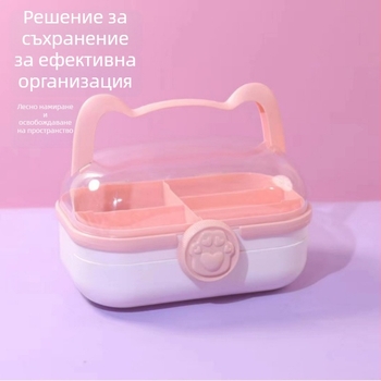 Кутия за козметика с котешка лапа, настолен органайзер, 2 отделения, капак, който се отваря