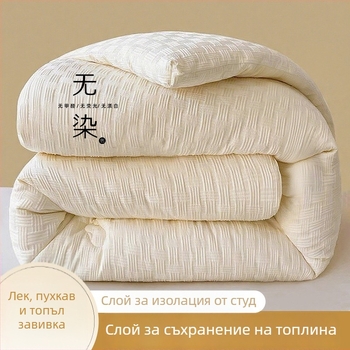 Зимно дебело одеяло от синтетично влакно с текстурирана бяла покривка, подходящо за всички сезони