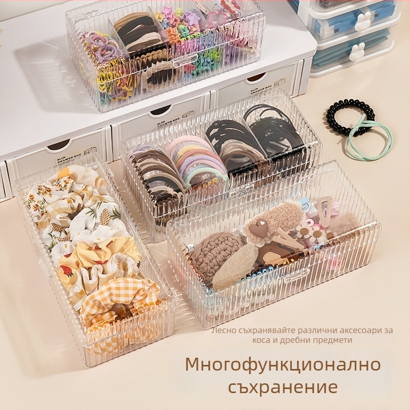 Кутия за съхранение на детски аксесоари за коса с капак, голям капацитет, разделители за фиби, ластици и ленти за глава
