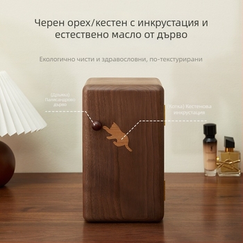 Кутия за бижута от черен орех, масивно дърво, луксозна изработка, голям капацитет за пръстени и обици