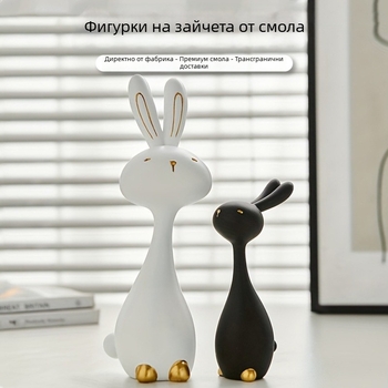 Мультяшно зайче от смола, черно-бяло — елегантна декоративна фигура за всекидневната, настолен декор
