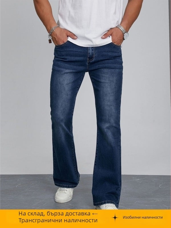 Мъжки дънкови панталони със slim fit и еластичност, бизнес-ежедневни, разкроени крачоли
