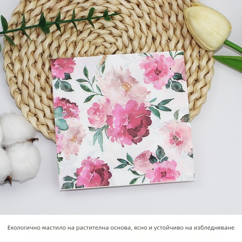 Печатани флорални салфетки - 33x33 см, двупластови, 20 листа в пакет, целулоза от чиста дървесина, за дом, хотел и ресторант