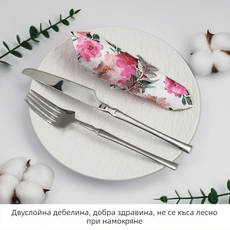 Печатани флорални салфетки - 33x33 см, двупластови, 20 листа в пакет, целулоза от чиста дървесина, за дом, хотел и ресторант