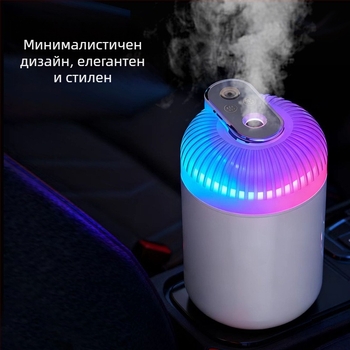 Портативен USB овлажнител за дом и автомобил, тих, кръгъл ABS пластмасов корпус, 1 изход за мъгла, мека светлина, компактен