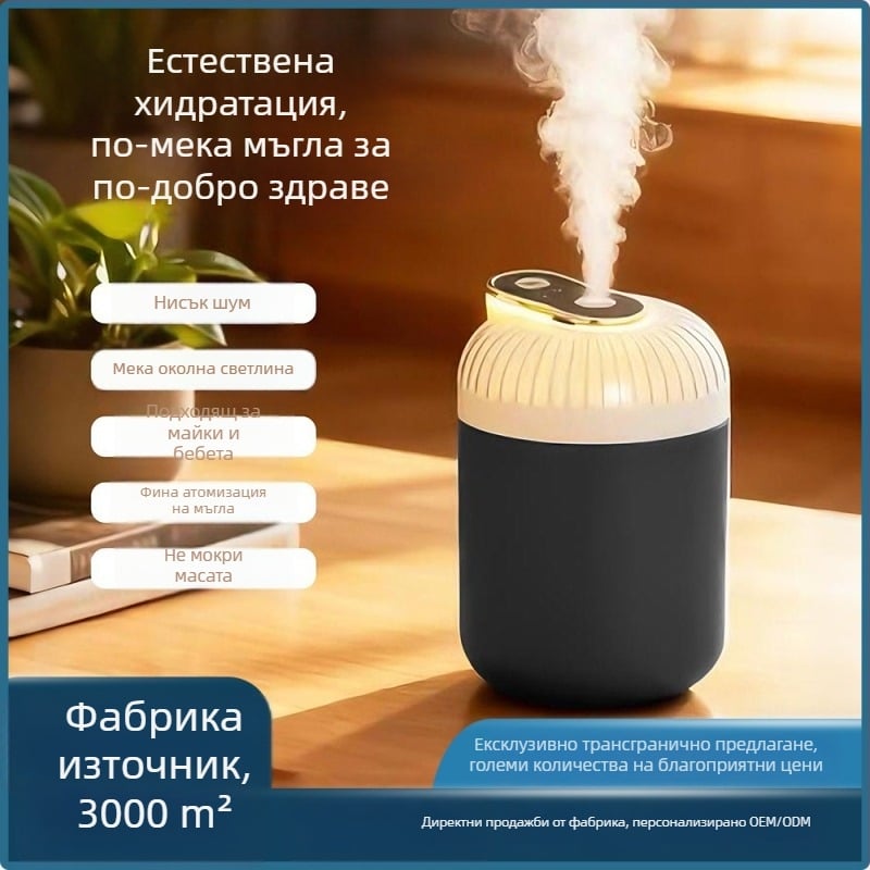 Портативен USB овлажнител за дом и автомобил, тих, кръгъл ABS пластмасов корпус, 1 изход за мъгла, мека светлина, компактен