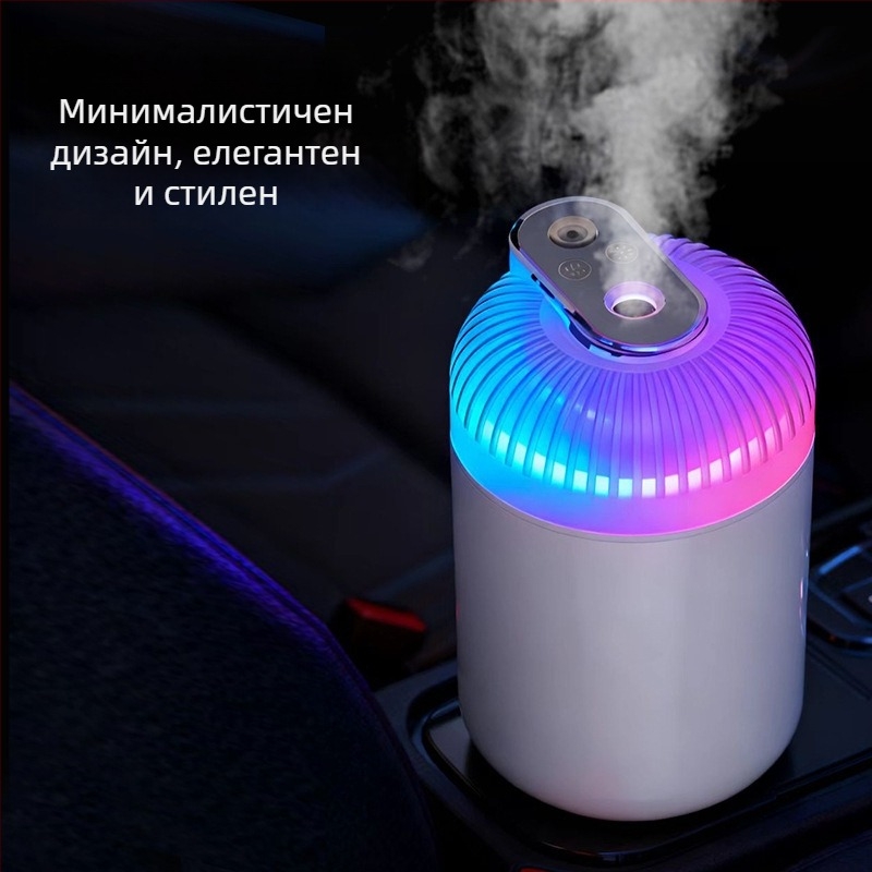 Портативен USB овлажнител за дом и автомобил, тих, кръгъл ABS пластмасов корпус, 1 изход за мъгла, мека светлина, компактен