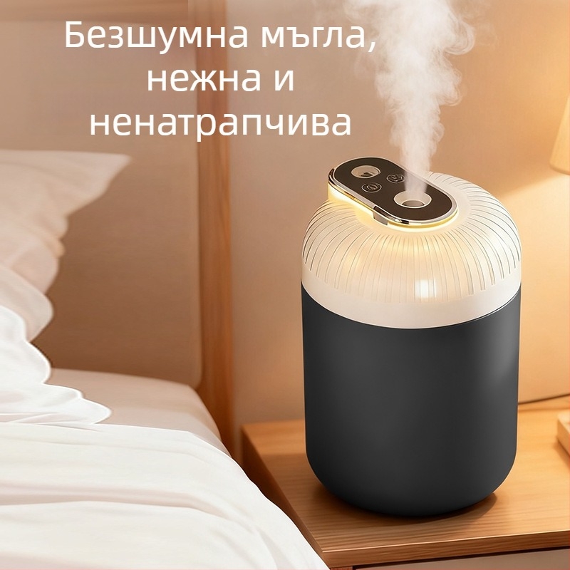 Портативен USB овлажнител за дом и автомобил, тих, кръгъл ABS пластмасов корпус, 1 изход за мъгла, мека светлина, компактен