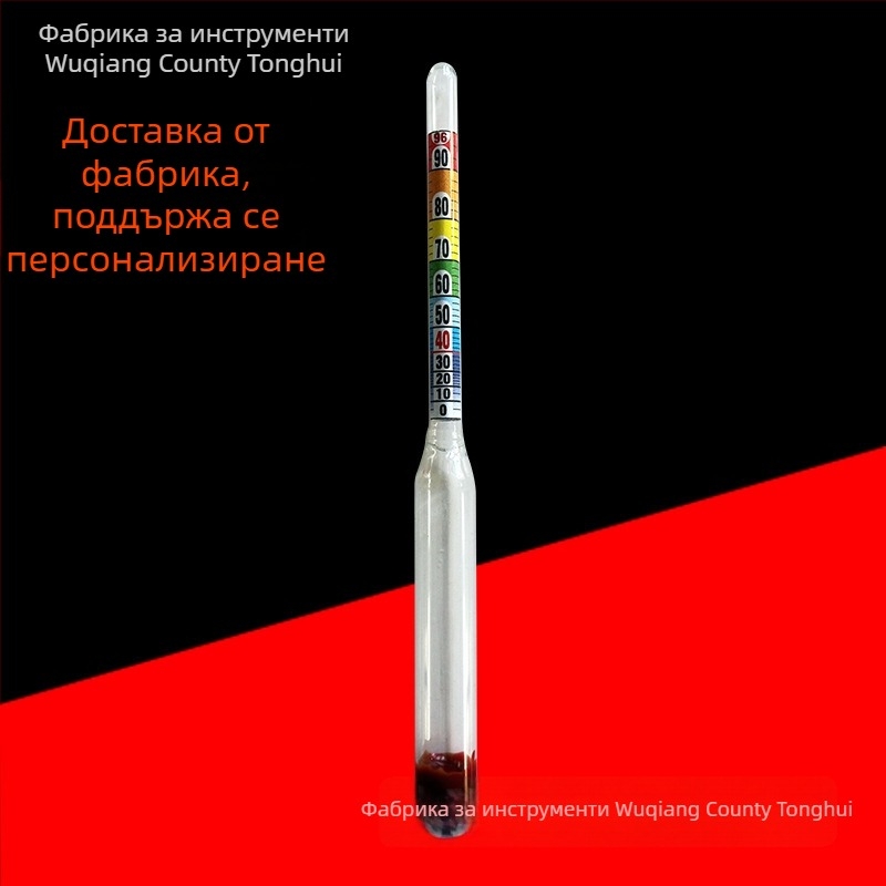 Ръчен стъклен алкохометър за прецизно измерване на 0–100° напитки