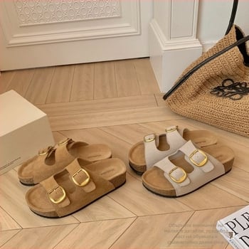 Дамски велурени сандали с дебела подметка, вдъхновени от Birkenstock, с една каишка