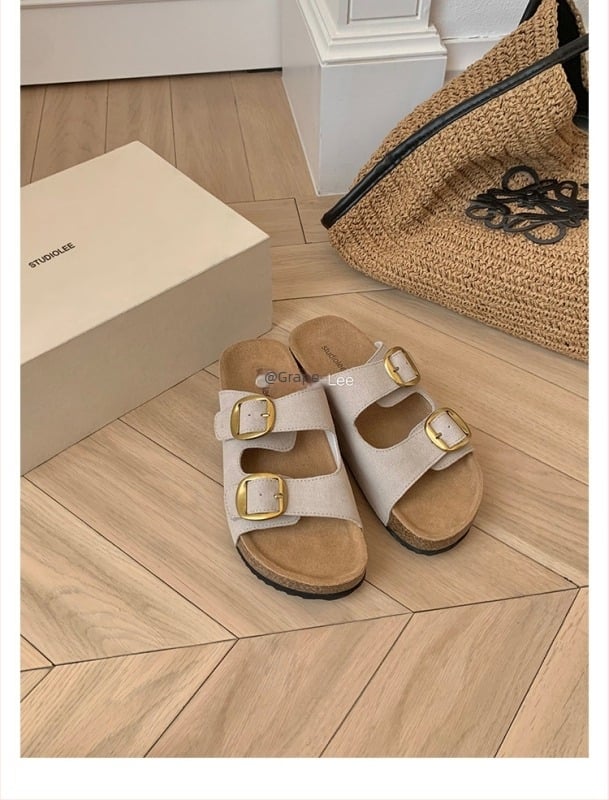 Дамски велурени сандали с дебела подметка, вдъхновени от Birkenstock, с една каишка
