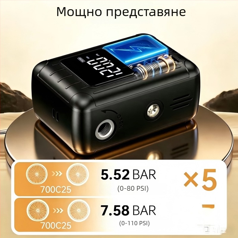 Преносима мини безчеткова електрическа помпа за велосипед с интелигентно управление на налягането за шосейни и планински велосипеди