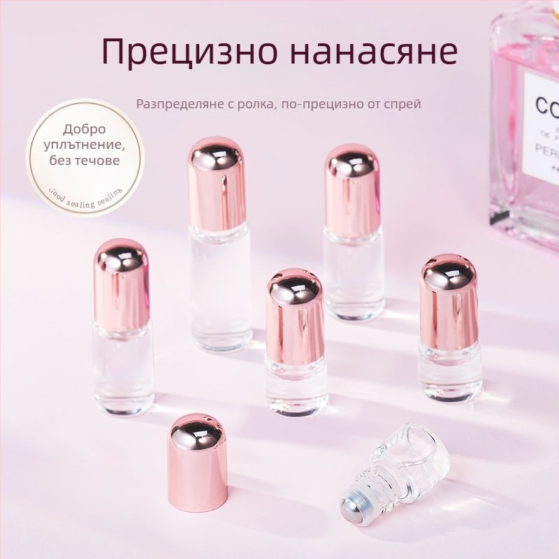 Прозрачен ролер флакон с розово златно капаче, 1 ml/2 ml/3 ml, за етерично масло и парфюм.
