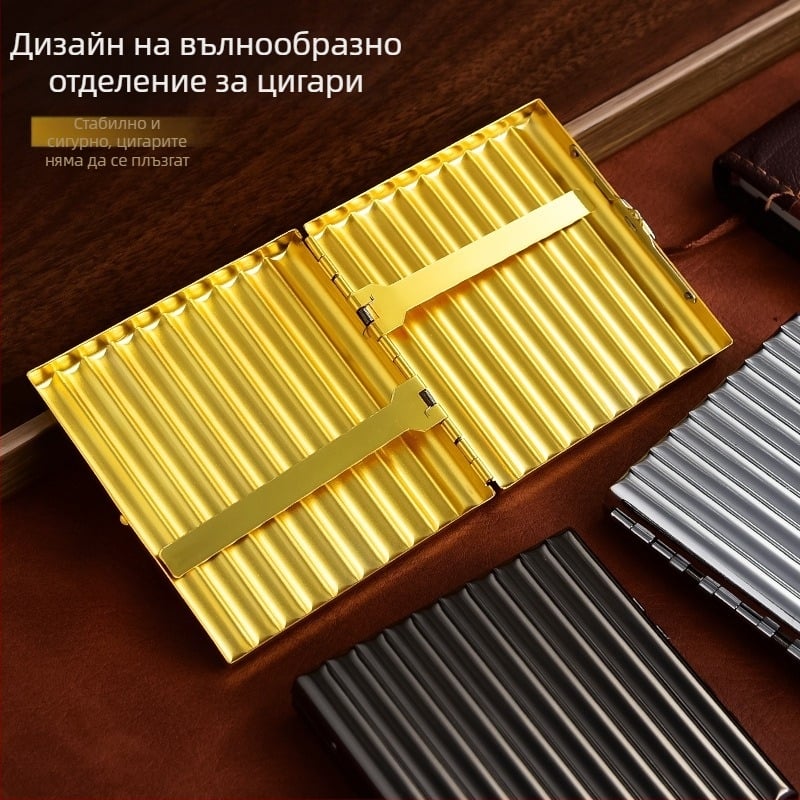 Запечатана метална кутия за цигари за средно дълги цигари, луксозен релефен метален корпус, капацитет 20 цигари