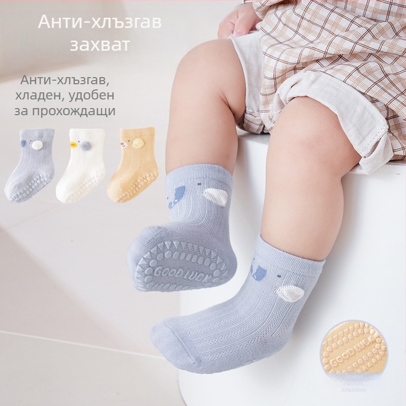 Бебешки чорапи от чист памук, едноцветни, за пролет и лято, за новородени, средна дължина, дишащи