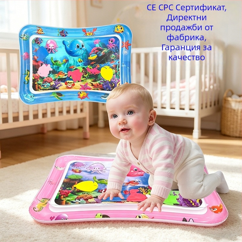 Квадратна бебешка подложка за коремно време с делфин – надуваема PVC играчка за пълзене и водни забавления