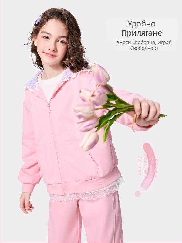 Пурпурна жилетка-суитшърт за момичета, пролетно яке за деца 3–8 г.