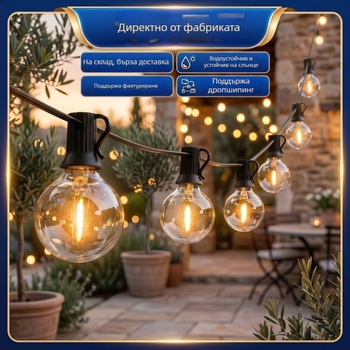 G40 външни водоустойчиви LED светлинни нишки, 24V/220V, IP65, шаровидни крушки, за градина, сватба, Коледа и къмпинг атмосфера