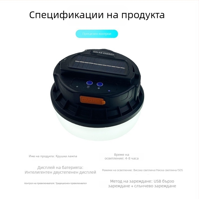 Външна LED соларна презареждаща крушка за къмпинг, аварийно осветление при прекъсване на тока и преносимо осветление за нощен пазар
