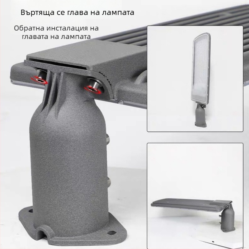 LED светлинна глава за уличен стълб – външно осветление за двор, парк и селски райони; регулируем 90°–180°; алуминиево тяло IP66