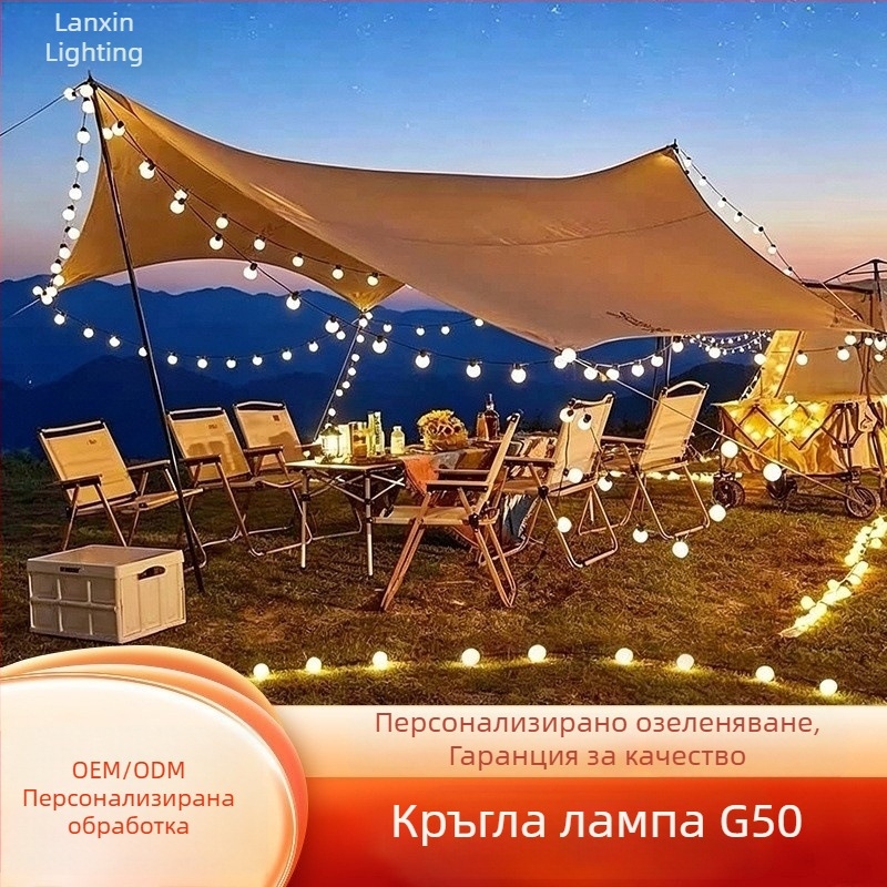 G50 балонени лампички за външна употреба, водоустойчиви, слънчево захранване, декоративен низ за къмпинг, двор и атмосфера за тента и сватба
