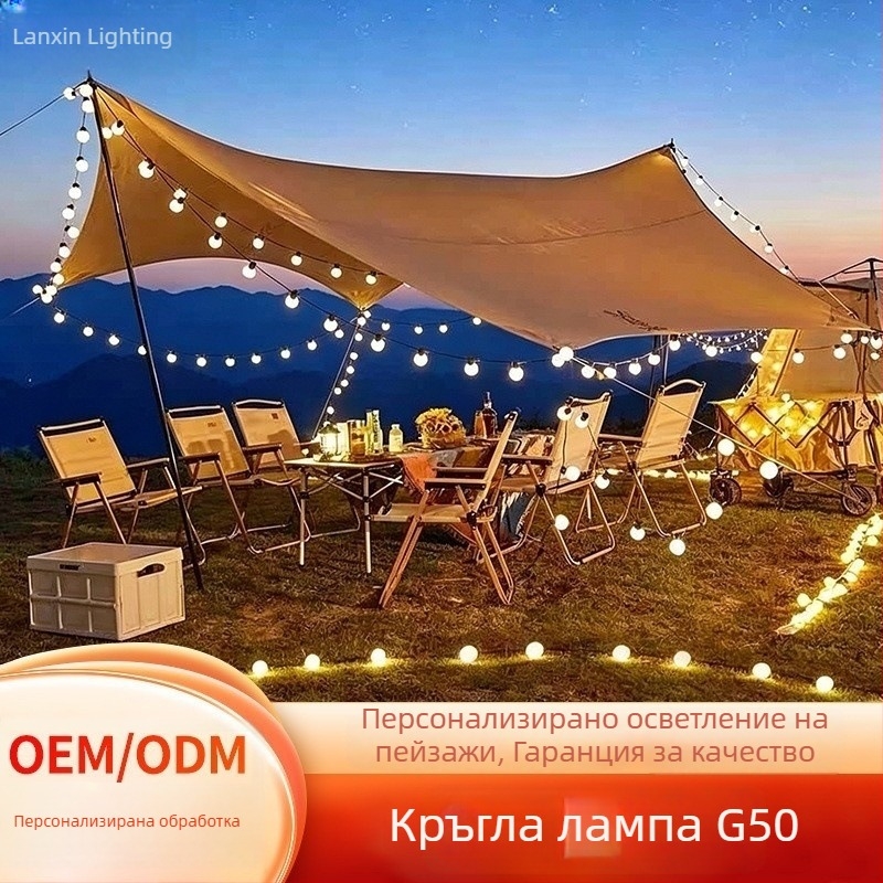 G50 балонени лампички за външна употреба, водоустойчиви, слънчево захранване, декоративен низ за къмпинг, двор и атмосфера за тента и сватба