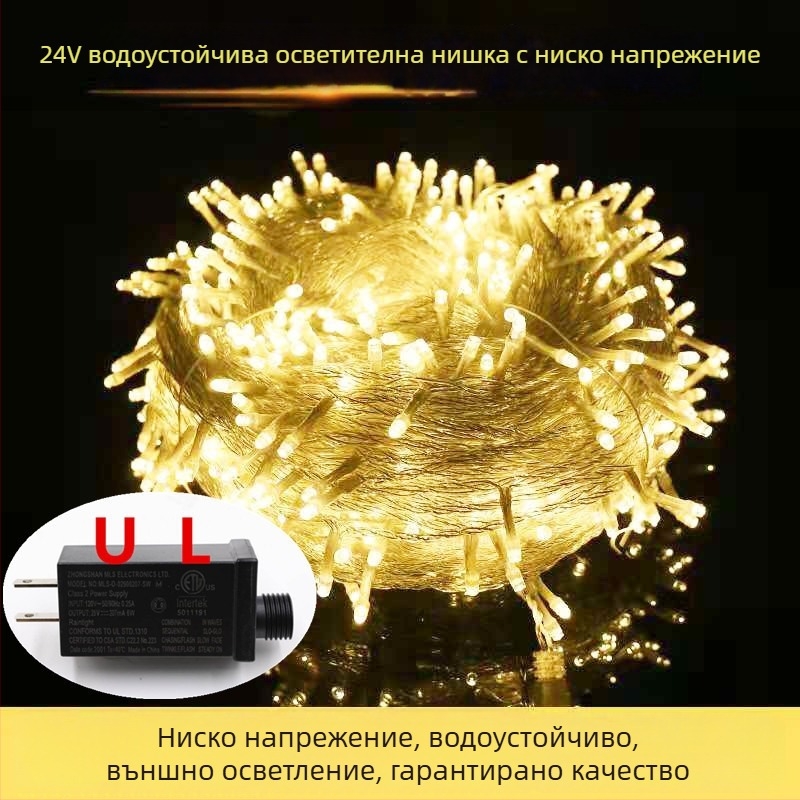 Влагозащитени LED нишки 24V, балоноподобни звездни светлини за коледна украса, ниско напрежение, USB захранване, мигащи