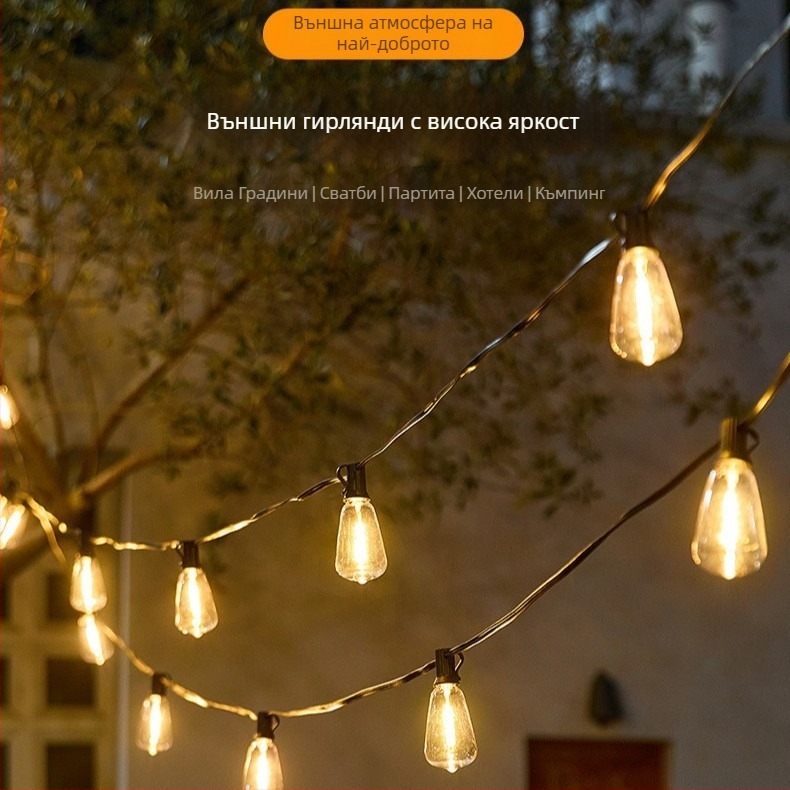 G40 слънчеви декоративни водоустойчиви LED светлинни вериги за двор, външни LED светлини за атмосфера на къмпинг палатка, USB захранване