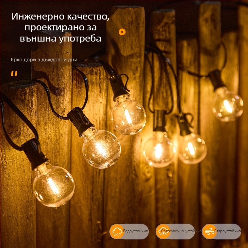 G40 слънчеви декоративни водоустойчиви LED светлинни вериги за двор, външни LED светлини за атмосфера на къмпинг палатка, USB захранване