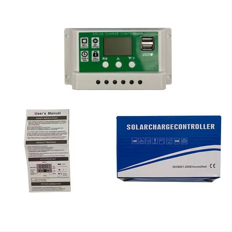 Слънчев контролер за литиева батерия, 12-24V, 10A/20A/30A, двойен USB изход, за външно улично осветление