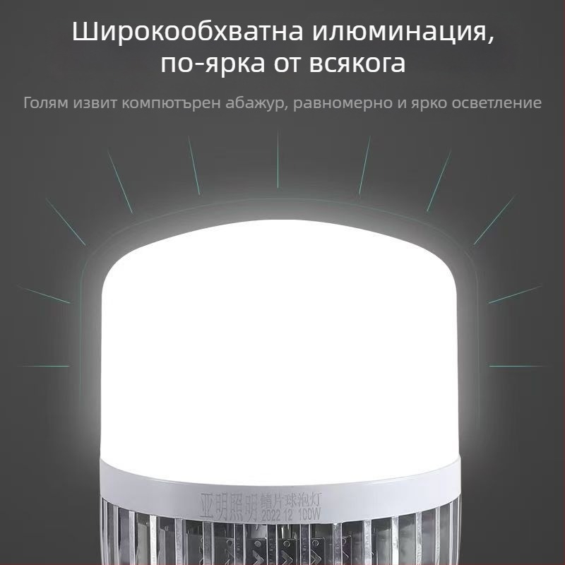 LED крушка, енергоспестяваща, E27 база, за дом, работилница и фабрика; висока яркост 6000 lm, CRI 90–100, алуминиево тяло, PC абажур, серия Bubble, 2835 диоди, не е димерна, 220 V, IP30, живот 3 години