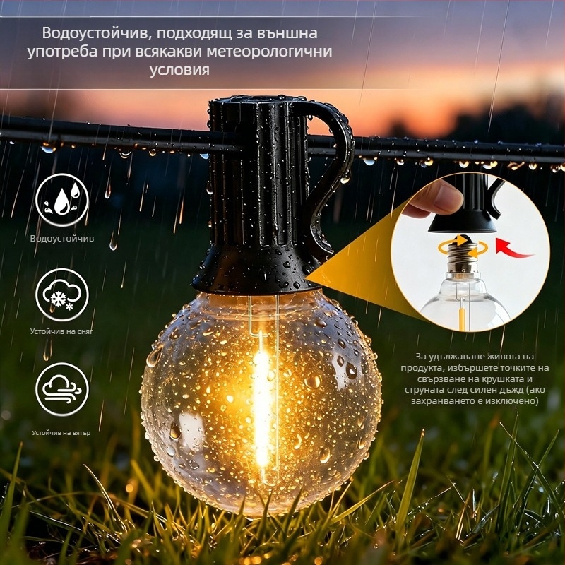 Персонализирани 24V слънчеви G40 LED светлинни нишки с дистанционно управление – външна атмосфера за къмпинг и градина