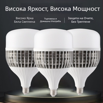 LED лампа с алуминиево охлаждащо тяло и ребра, висока мощност, финна конструкция, база E27, енергоспестяваща индустриална лампа за фабрика/склад