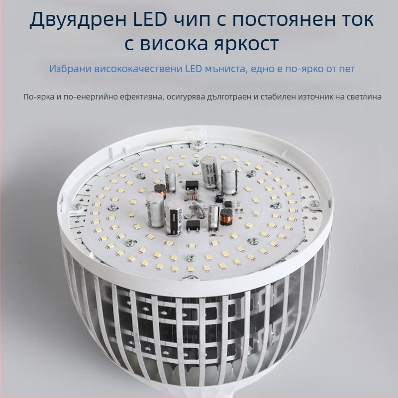 LED лампа с алуминиево охлаждащо тяло и ребра, висока мощност, финна конструкция, база E27, енергоспестяваща индустриална лампа за фабрика/склад