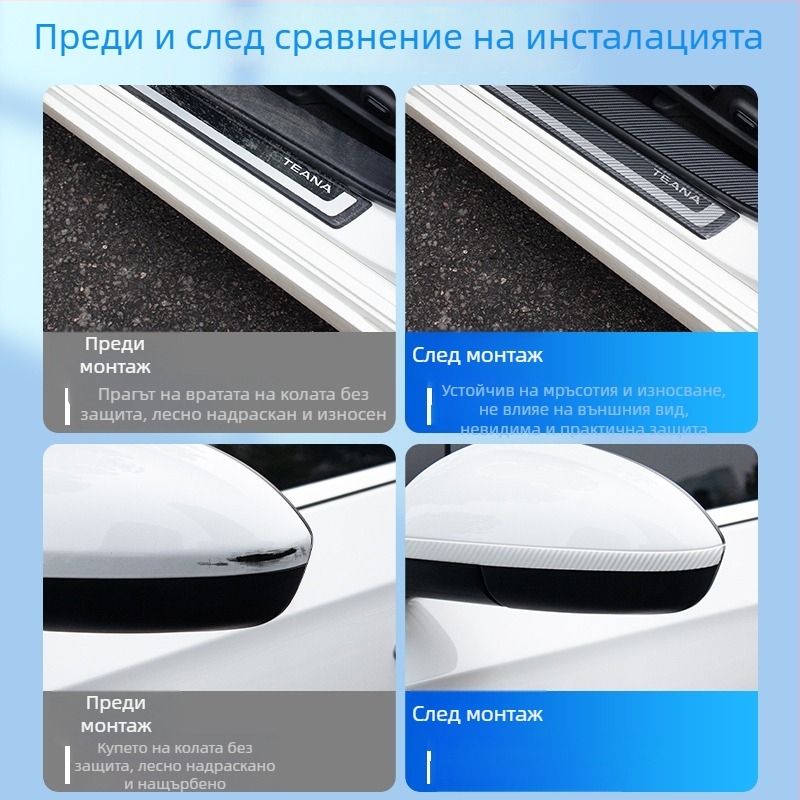 Защитна лента за прагове на автомобил с карбонова визия – универсална защита срещу надраскване и удар, филм за багажник