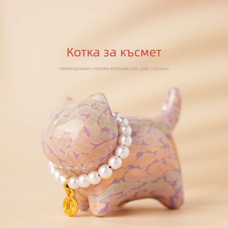 Цветна лакирана котка късмет, дървена манеки-неко декоративна фигура за маса и висулка за чанта, мил подарък