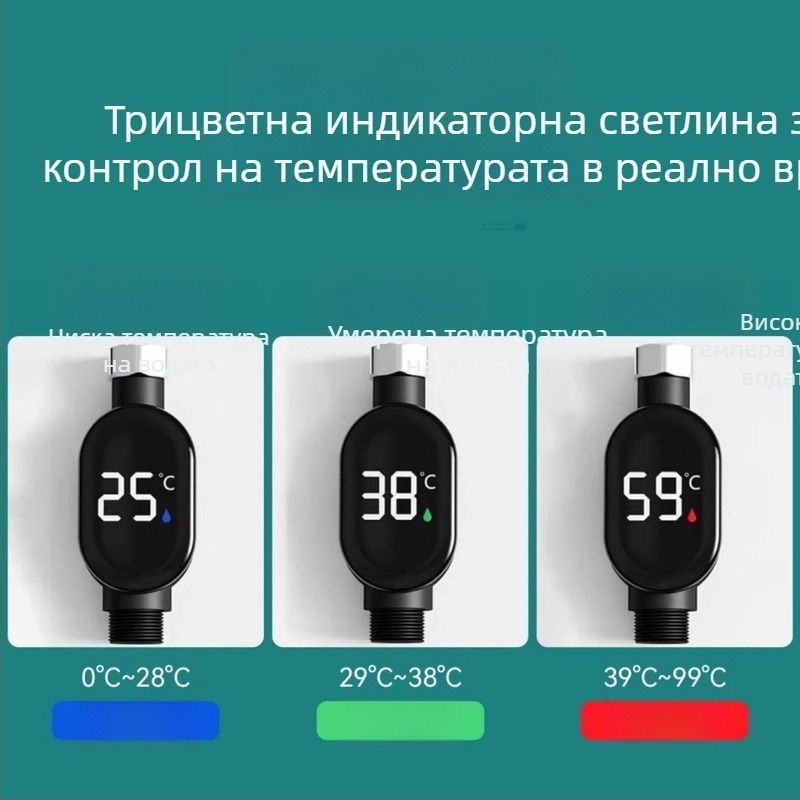 Душ термометър с LED дисплей за водната температура, 4‑в‑1 универсален интелигентен измервател, цифров дисплей за детски душ, защита от изгаряне