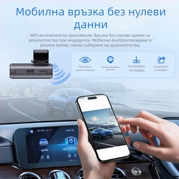 4K автомобилен видеорегистратор с Wi‑Fi, двойен запис отпред и отзад, 24-часов мониторинг на паркиране