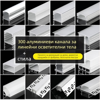 LED линейно осветление с алуминиев канал и PC капак – повърхностно монтиране и вградено, U‑образен канал за LED лента