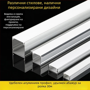 LED линейно осветление с алуминиев канал и PC капак – повърхностно монтиране и вградено, U‑образен канал за LED лента