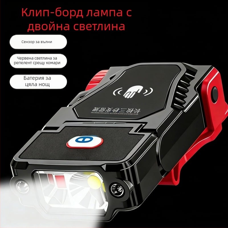 Компактен челник с клип за шапка, 90-градусово регулирам лъч, LED, презареждаем, дълъг живот на батерията