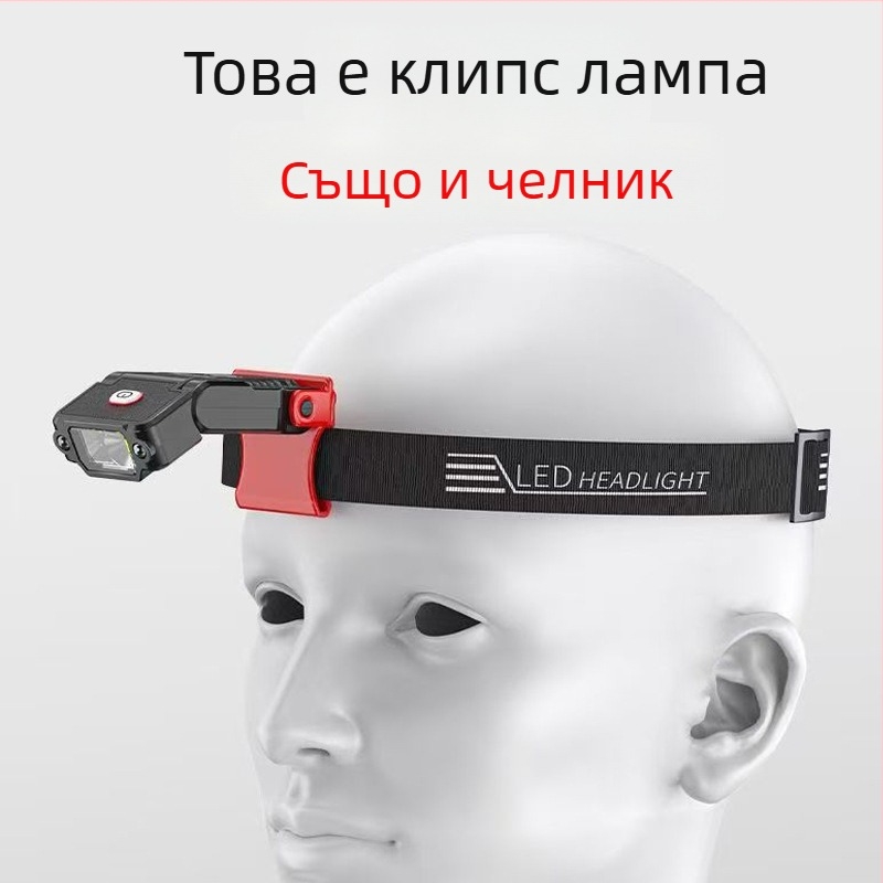 Компактен челник с клип за шапка, 90-градусово регулирам лъч, LED, презареждаем, дълъг живот на батерията