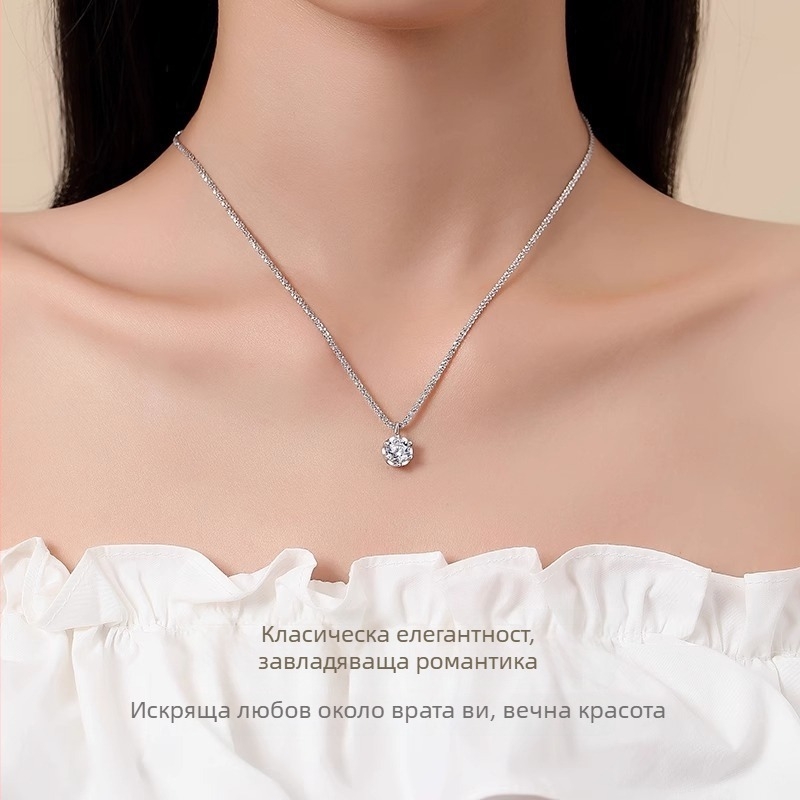 Moissanite шестзъбено колие за жени, лек лукс, висок клас вид, бляскава корона висулка, колие за ключицата