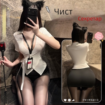Секси дамско бельо с женствена яка и еластична тясна пола за ханша, дантелени връзки, стил офис секретарка 100897