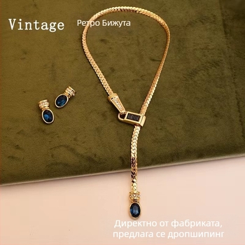 Vintage Y-образна змийска огърлица с витражно стъкло, ретро стил