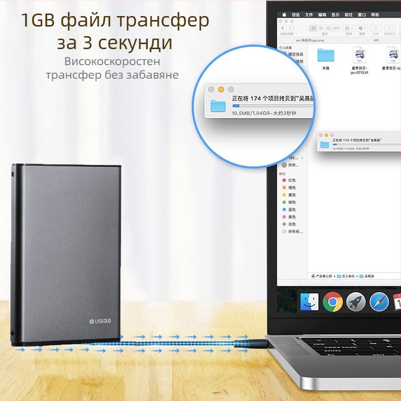 2,5-инчова външна кутия за диск USB 3.0, алуминиева сплав, за SATA SSD/HDD, преносима, сив металик