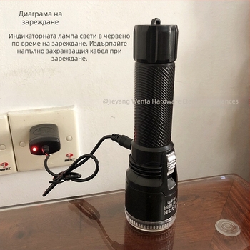 Jiage YD-801 литиево-акумулаторен черен LED фенер за външно осветление, суперярък с дълъг обхват, аварийно осветление
