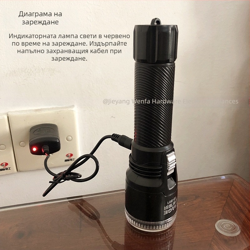 Jiage YD-801 литиево-акумулаторен черен LED фенер за външно осветление, суперярък с дълъг обхват, аварийно осветление